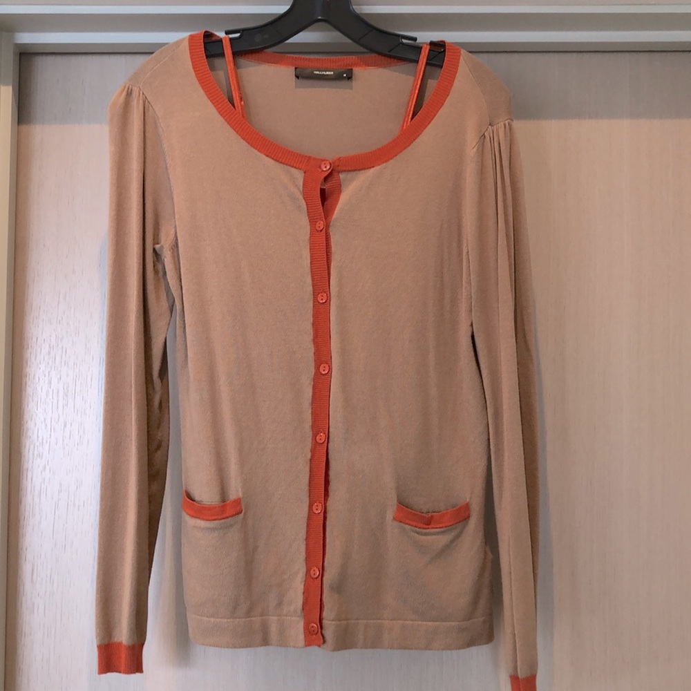 Hallhuber Beige Cardigan with Orange Trim size M